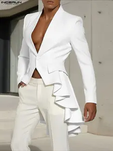 INCERUN Men's Elegant Casual Suit with Ruffled Design, Fashionable Court Style for Parties, Comfortable Fit and Stylish Look