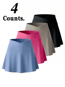 Women's High-Waisted Sporty Design Fitness Short Skirt, Outdoor Running Tennis Skirt with Pockets, All-Season Wear, Sports Skort