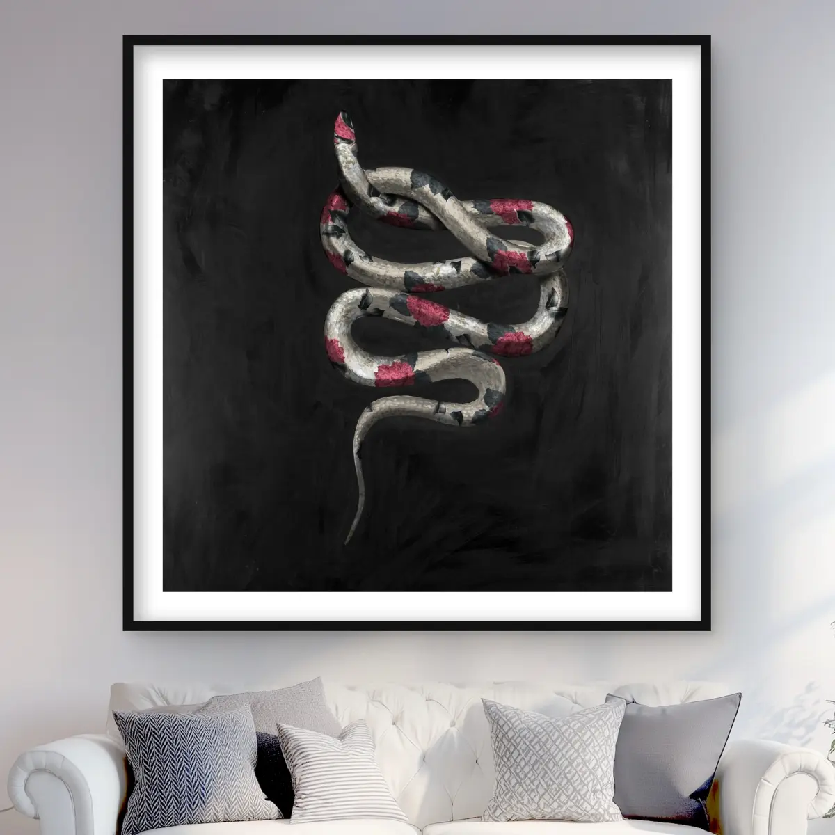 212 MAIN 48x48 in Matted Frame Snake Floral Print - Durable Contemporary Art, Minimalist Soothing Bedroom Wall Decor, Eclectic Home Supplies Poster with Floral Nature Design