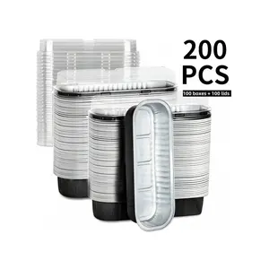 200pcs 6.8oz Mini Aluminum Foil Loaf Pans With Lids,Christmas Disposable Ramekins,Rectangular Baking Containers Kitchen Stuff Muffin Liners,Desserts Flans,Custard Cake Pudding Jello Cups For Christmas Baking Cakes,Breads,Cookies,Party Food Display