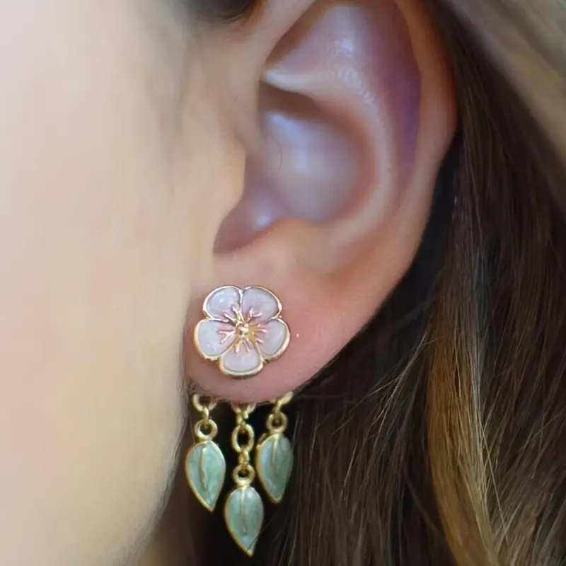 Stereo Peach Blossom Leaf Bordered Dangle Earrings, Alloy Baking Paint Bohemian Cute Style Drop Earrings for Women, Fashion Jewelry for Party, Daily Decor, Boho Earrings