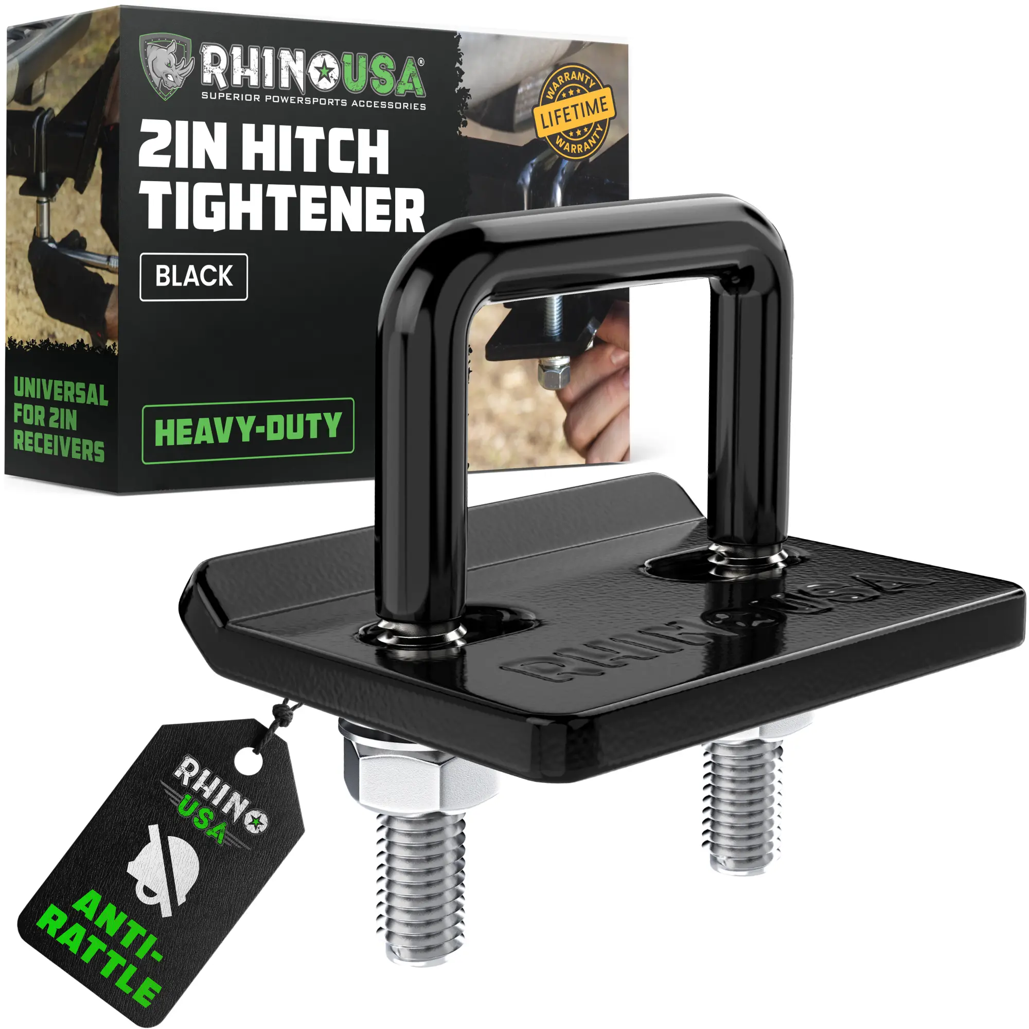 Rhino USA Hitch Tightener Anti-Rattle Clamp - Heavy Duty Steel Stabilizer for 2" and 2.5 inch Hitches - Protective Anti-Rust Coating Rhino USA Hitch Tightener Anti-Rattle Clamp - Heavy Duty Steel Stabilizer for 2" and 2.5 inch Hitches - Protective Anti-Rust Coating
