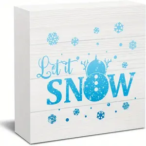 Let It Snow Sign Snowman Snowflake Decor Winter Blue Decorations for Home Holiday Sign Decorations for Home Office Desk Shelf Cubicle Decor Mini Gifts for Women 5 X 5 Inch