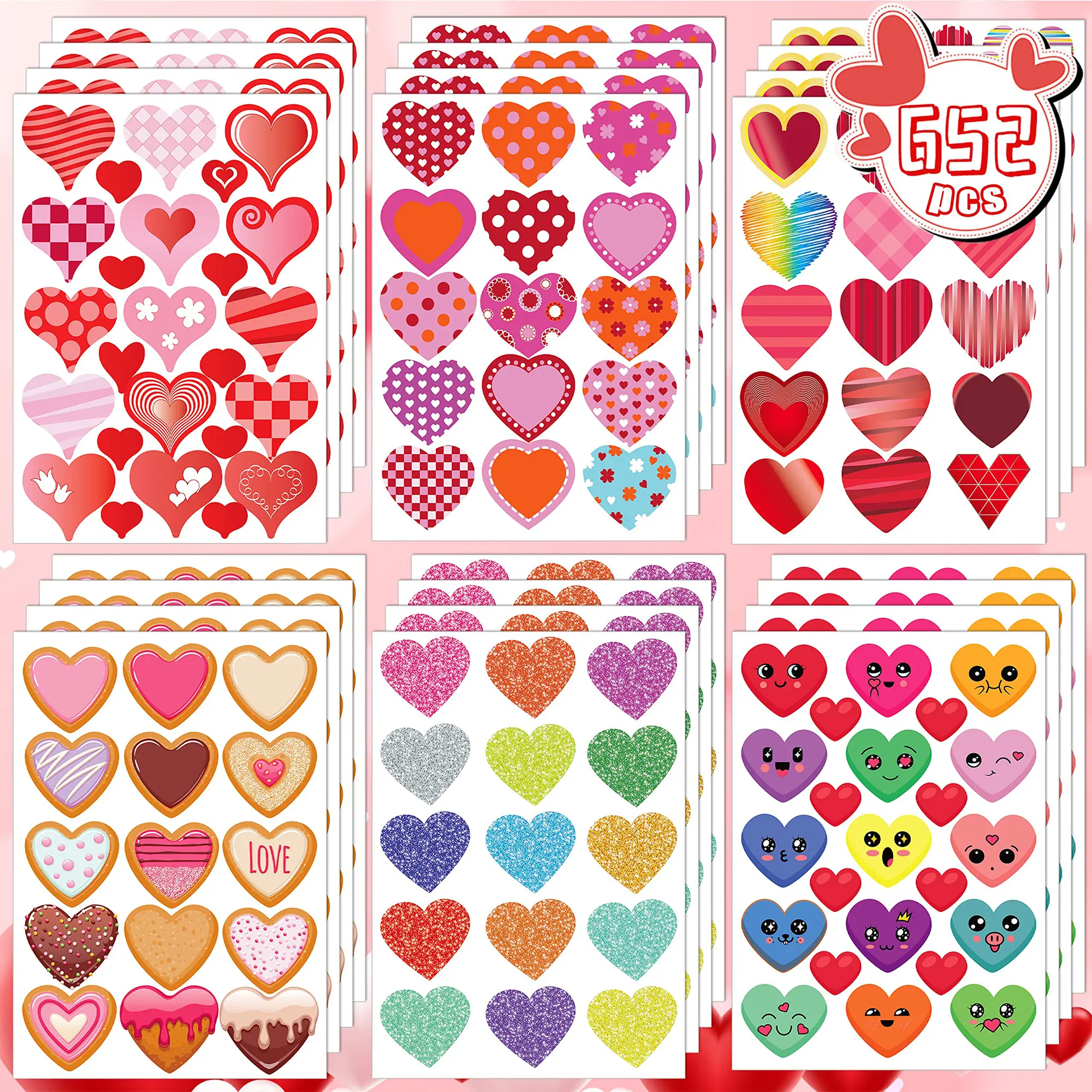 32 Sheet Valentines Stickers, Happy Valentines Day Stickers Crafts Red Pink Heart Stickers Party Favors Supplies Games Galentines Sticker for Gifts