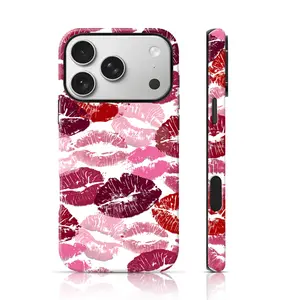 Vintage Lip Print Design Fashion Phone Case Double-Layer TPU Shockproof for iPhone 17 Pro Max/16 Pro Max /15Pro Max 15/14/13/12 & Samsung S26 /S25Ultra Trendy Personalized Phone Case