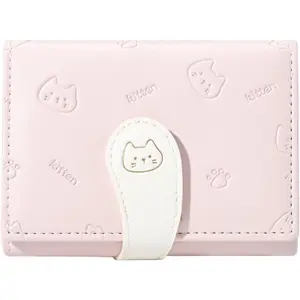 Cute Wallets for Women, Small Women Wallet PU Leather Bifold Card Holder ID Window Purse for Women Girls (Pink)