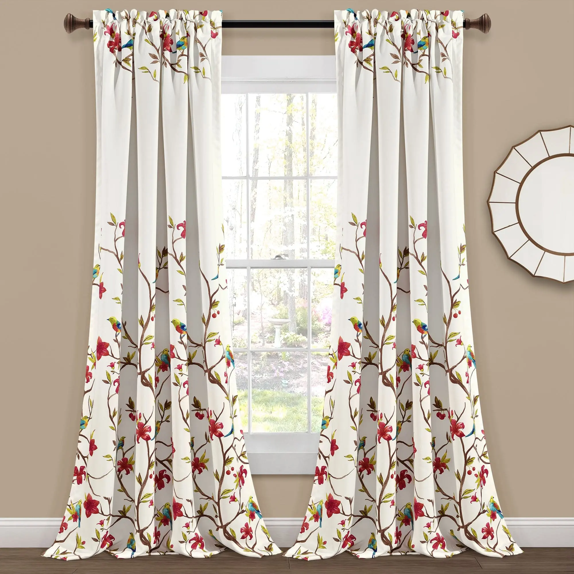 Lush Decor Neela Bird Print Patterned Curtain Panel Set (2 Panels) - Curtain for Windows, Window Drapes, 84Hx52W/95Hx52W Sizes, 100% Polyester, 75% Light Filtering, Machine Washable Interior Decoration Accessory