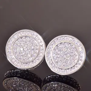 [ICE HUE] 8mm Double-Layer Round Stud Earrings, 18 Karat Gold Vacuum-Plated Copper with 5A+ Sri Lanka Zircon, Simple Full-Diamond Hip Hop Jewelry, Earring for Women, Daily Wear Creative Gift