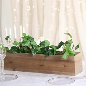 Natural Wood Planter Box Rectangular 24"x6" with Plastic Liner - Stylish Long Accent for Displays