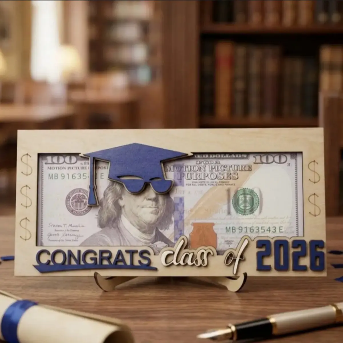 Lightweight Wooden 2026 Senior Commemorative Frame - 8.5x18cm Decorative Graduation Gift Display Stand with Cash Holder, Family-Focused Creative Way to Gift Cash for Party Decor