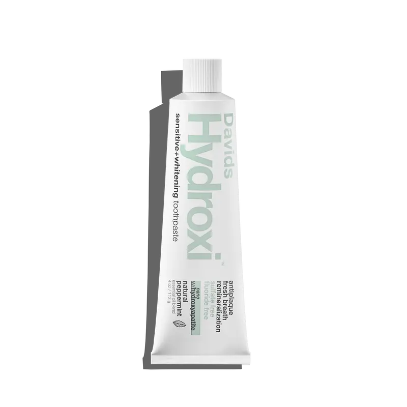 Davids Hydroxi Sensitive + Whitening Nano Hydroxyapatite Premium Peppermint Toothpaste - Fluoride-Free Vegan Oral Care with Xylitol, Plaque Removal, Remineralizing, Enamel Health, Teeth Whitening Products,  Fresh Breath, for Sensitive Teeth