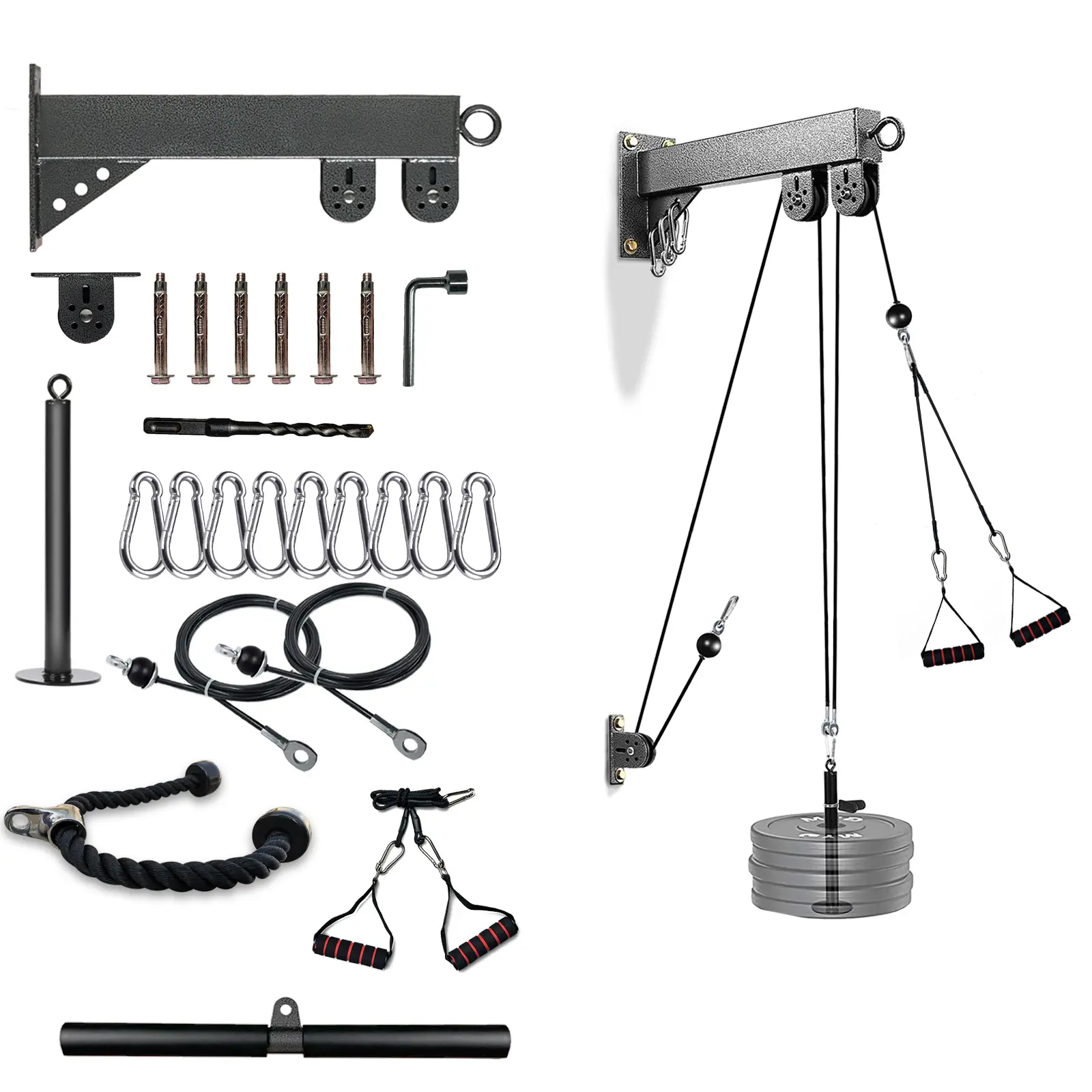 Fitness Wall Mount Pulley System, Weight Cable Pulley System for Gym, Lat Pull Down and Low Row Cable Machine, Cable Station Equipment