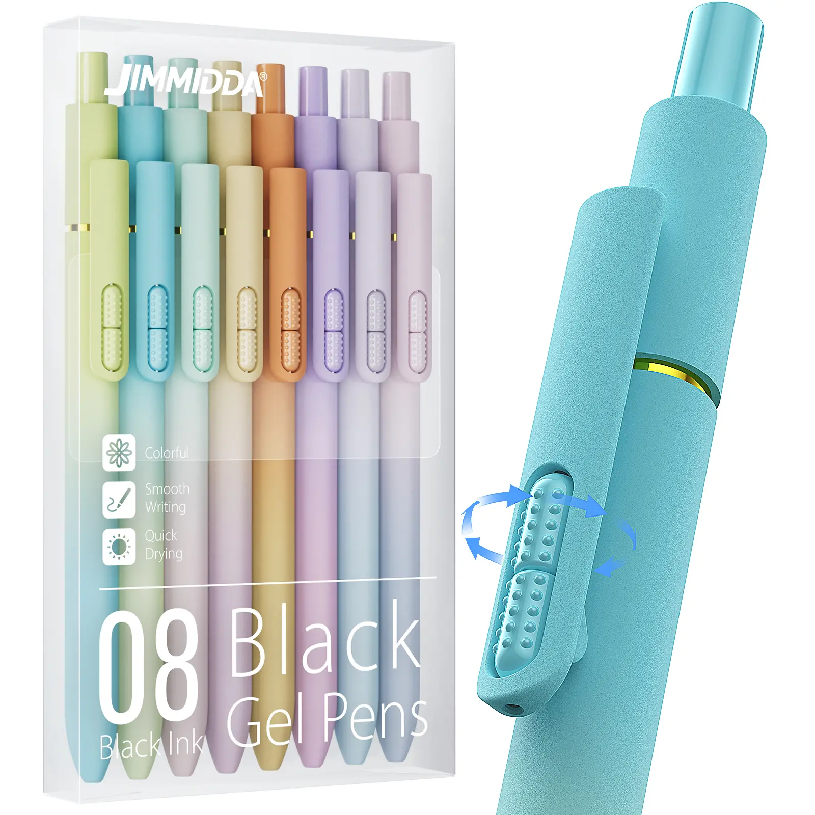 8Pcs Gradient Color Barrel Gel Pens, 0.7mm Retractable Black Ink
