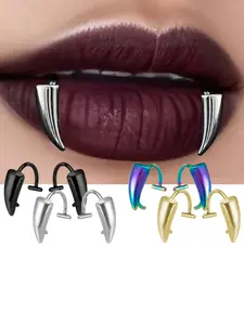 2pcs Sexy Faux Tooth Rings, Y2K Gothic-Inspired Faux Tooth Lip Rings, Stainless Steel Body Jewelry for Women, Daily Wear or Parties