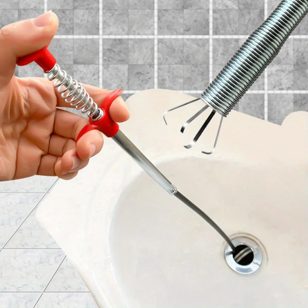 Sink Sewer Dredge Tool, Drain Auger, Flexible Grabber Claw Reacher with 4 Claws, Sink Drain Clog Remover for Home, Kitchen and Bathroom, Anti-Clogging Drain Cleaning Tool