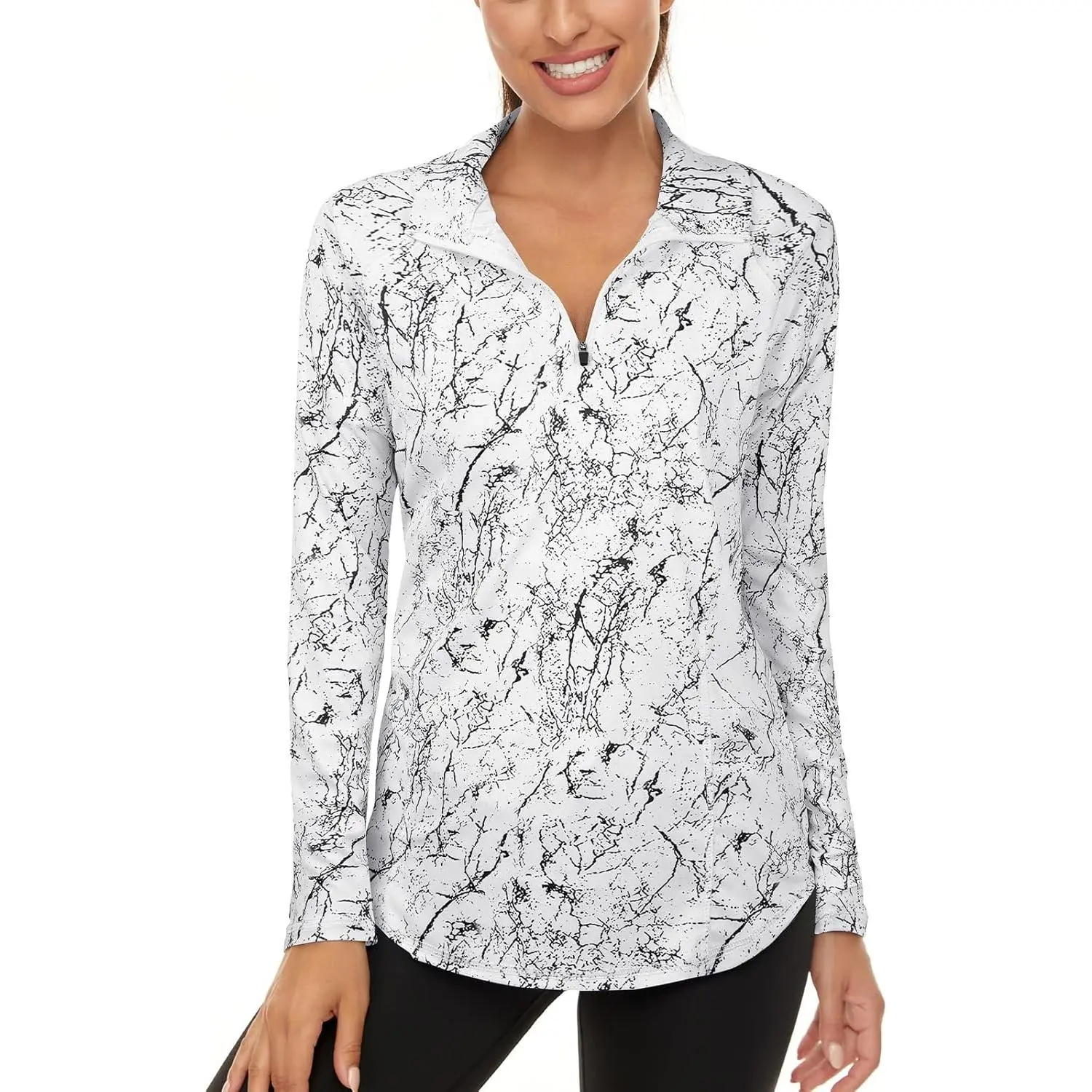 Women's Quarter-Zip Pullover, Long Sleeve Quick-Dry Polyester Top with Stretch Fit, UPF 50+ for Hiking, Golf, and Fishing