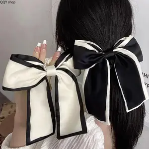 2Pcs Large Bowknot Hair Ties, Elegant Contrast Trim Scrunchies, Sweet Aesthetic Hair Accessories for Women, High Stretch Elastic Design, Chic All-Match Hair Bows, Versatile Daily Essentials for Casual Looks, Dating, Party and Everyday Soft Styling
