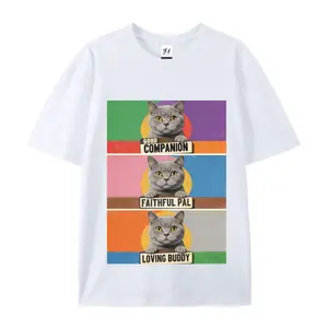 Cat Graphic Print T-Shirt Men's Casual Streetwear Oversized Short Sleeve T-Shirt for Menswear Top