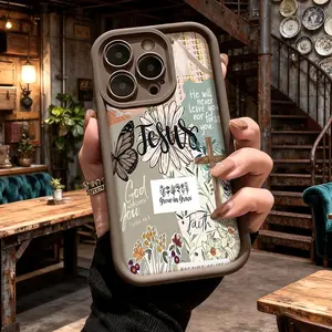 Inspirational Jesus Faith Floral Butterfly Cross Phone Case Christmas Gift Shockproof Durable TPU Protective Cover for iPhone 17 16 15 14 13 12 11 Pro Max XR XS Plus