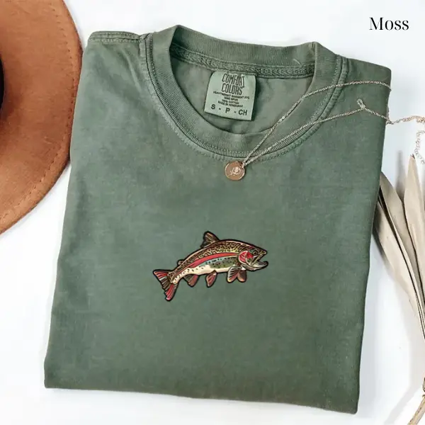 Retro Rainbow Trout Tshirt, Comfort Colors Fish Shirt, Trout Gift For Fish Lover, Trout Graphic Tees, Fishing Tshirt, Retro Trout Tshirt Natural Breathable