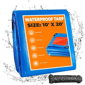 10x20 FT Heavy Duty  Tarp, 8 Mil Outdoor Protective Tarpaulin Cover,   Weather Tarps with Rustproof Grommets for Roof, Pool, Camping, Tent, Deck, RV, Boat