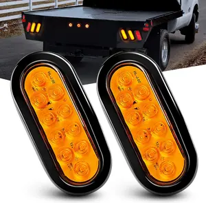 Nilight 6-Inch Oval Amber Glow LED Trailer Tail Lights, 2PCS 10-LED Units with Aluminum PCB & Dual Mode, Flush Mount Grommets & Plugs, IP67 Waterproof Turn Signals for Trucks/RVs