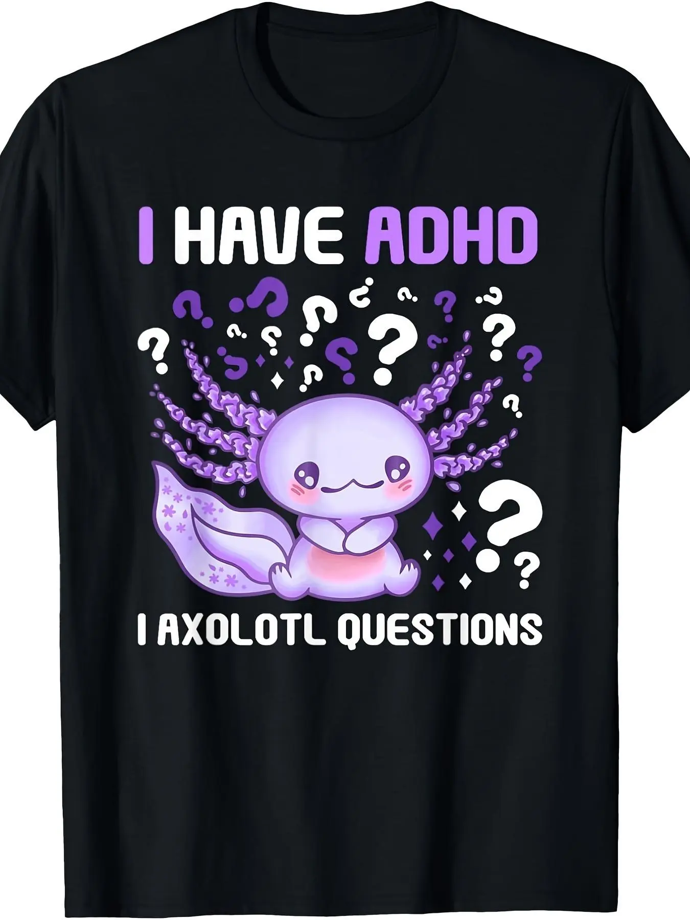 Funny ADHD Awareness Axolotl T-Shirt - _I Have ADH unisex soft cotton short sleeve t shirt, vintage graphic casual tee for men women teens, perfect birthday holiday gift for camping travel gym daily street casual wear