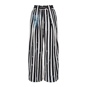 TCH - Black and White Striped Pants Bear Bow Hot Diamond Design