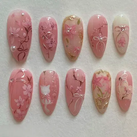 24pcs Almond Shape Press-On Nails, Hand-Embedded Rhinestones, Gradient Butterfly Design, Travel-Friendly Acrylic Nail Art Designs, Glittering Fake Nails, Press On Sets, Nails Press Ons