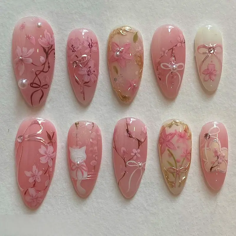 24pcs Almond Shape Press-On Nails, Hand-Embedded Rhinestones, Gradient Butterfly Design, Travel-Friendly Acrylic Nail Art Designs, Glittering Fake Nails, Press On Sets, Nails Press Ons