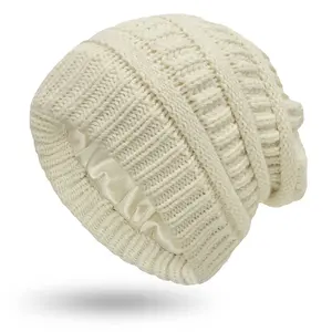 Winter Chic Knit Beanie: Luxurious Satin Lined Cable Knit Chunky Slouchy Hat for Women - Stay Cozy & Stylish with this Warm Skull Cap
