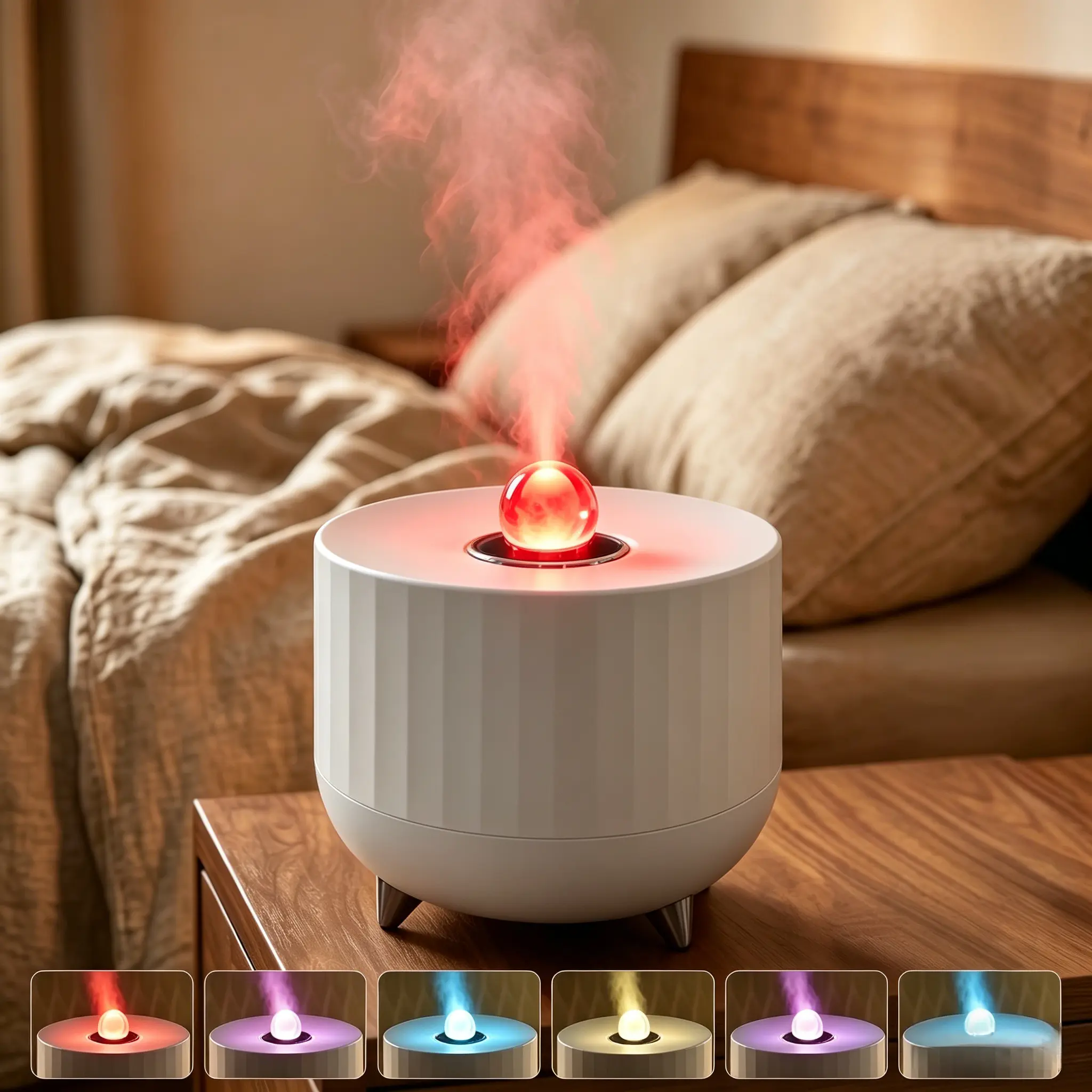 230ml Volcano Shaped Aromatic Mist Generator Humidifier-Essential Oil Diffuser 2-in-1, 5V 5W, Flame Effect Red & Blue Lights, Timer Control, Auto Shut-Off, Soothing Air for Bedroom, Home Office, Gifting