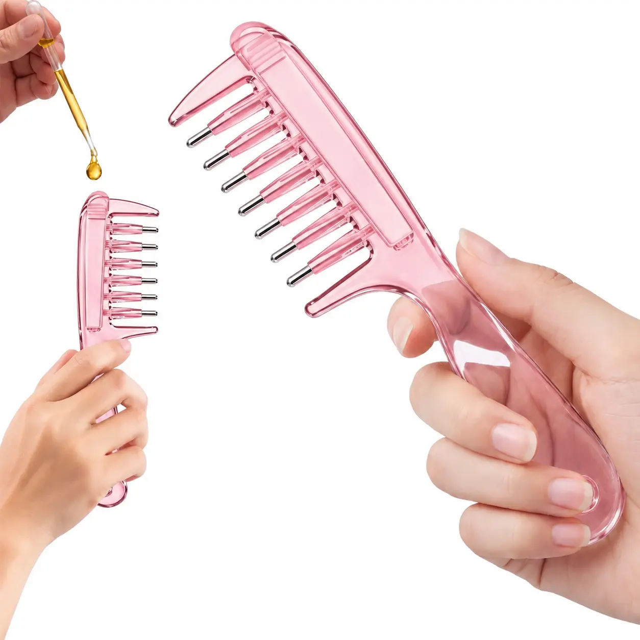 Stainless Steel Scalp Applicator Comb Tool - Refillable Anti-Tangle Head Care Brush for Applying Serum, Roller Ball Hair Oil Dispenser, Portable Massager for Hair Growth Essential Oil