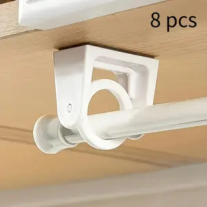 8pcs Contemporary 360° Rotating No Drilling Self-Adhesive Curtain Rod Brackets, Wall-Mounted Holders with Easy Install for Easy Installation