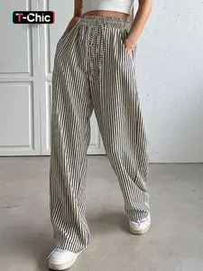Women's Striped Casual Long Pants, Thin Straight Leg Trousers, Casual Street Trousers, Comfortable Fashion Wear, Perfect for Daily, Everyday, Casual Streetwear Pants, Casual Commuter Pants