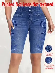 Women's Printed Skinny Pants Non-Denim Fabric Seven-Inch Jeans-Like Bottoms, Casual All Season Wear, Comfortable and Stylish