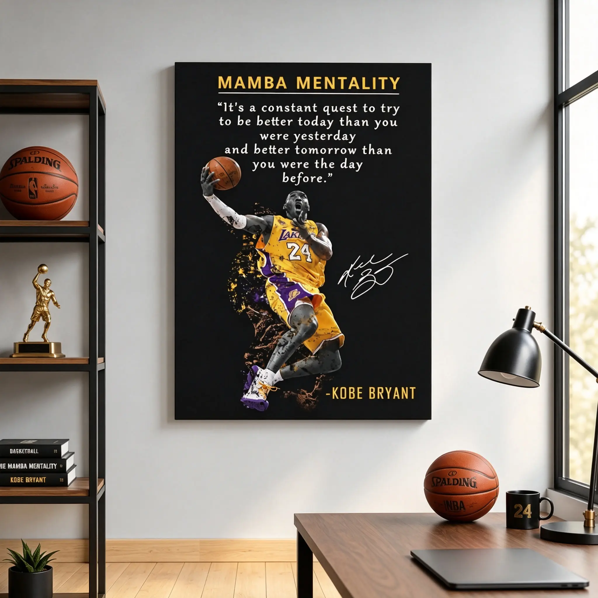 Kobe Bryant 24 Mamba Mentality Jersey Graphic Poster - Motivational Quote Artwork, Trendy Home Decor, Sports Fan Gift for Lakers Basketball Enthusiasts