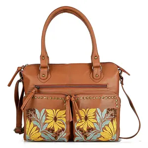 La Marey Genuine Leather Embroidery work Shoulder Bag with Shoulder Strap