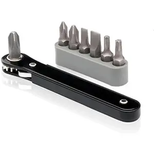 03044A 1/4-Inch Drive Mini Ratchet Screwdriver Set, 8 Pc, Cr-V Steel, Tight Reach, 90 Degree Screwdriver, Low Profile, Close Quarter, Right Angle Offset, Short Phillips, Slotted, Torx Star