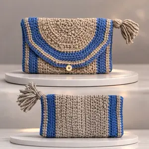 The Artisan Knot Clutch - Handcrafted Crochet Design with Tassel Detail and Button Closure for Stylish Everyday Use