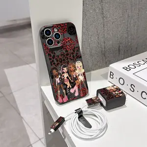 5 Piece Set Fashion Cute Leopard Print Phone Case, Charger Head Cover, Cable Protector, Storage Rope, Tpu Anti-Drop Protection