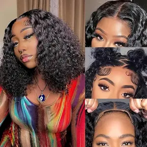 14-inch Short Bob wig 13x4 Deep Curly Bob Wig Human Hair 180% Density Deep Curl  hair pre-pulled wet and wavy glue-free clear lace front wig female natural hairline