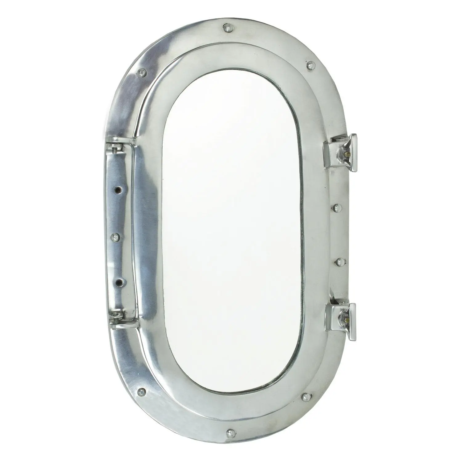 Polished Aluminum Nautical Marine Oval Ship Porthole Folding Wall Mirror 19"L