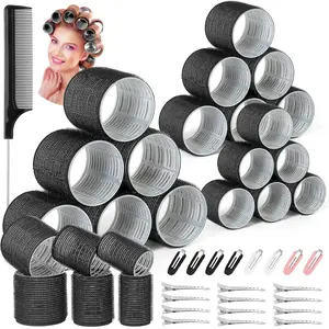 39PCS Self Grip Hair Rollers Curlers 3 Sizes Black Hair Roller for Long Medium Short Thick Fine Volume Bangs