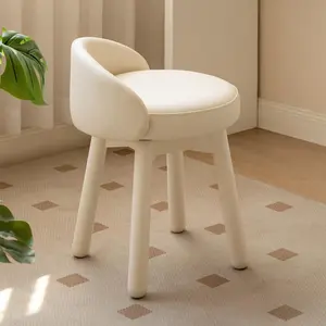 Wayshome Adjustable Vanity Stool, 360 Swivel Chair for Makeup Room, Fully Assembled Makeup Chair, White Faux Leather Stool for Bathroom & Living Room, White