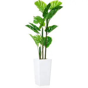 4.5ft Artificial Monstera Deliciosa Plants in White Tall Planter,Faux Tropical Palm Tree with 16 Leaves,Artificial Floor Plants for Indoor and Outdoor Home Porch, Garden