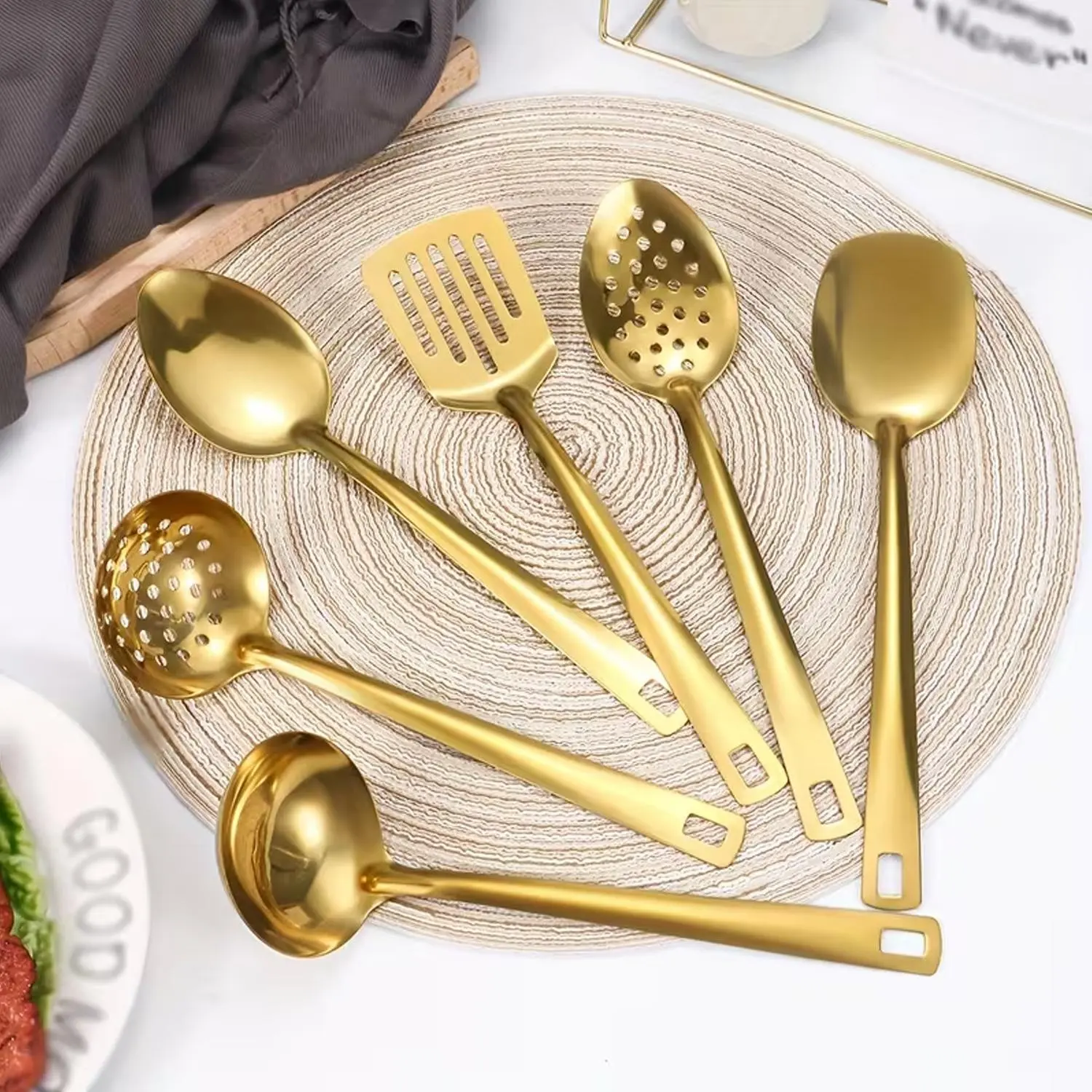 Stainless Steel Elegant Kitchen Utensils Set, Complete Home Cooking Spoons and Ladles, Non-Stick Cookware Accessories, Durable Kitchenware, Cooking Tools