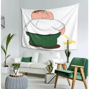 Family Guy Tapestry Humorous Wall Hanging with Animated Character Flag for College Dorm Room Decor Banner Outdoor Parties Holiday Gifts Banner with 4 Brass Grommets Cotton Decorative Linen Light
