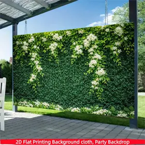 1 piece, green grass wall with white flower fabric, wisteria vine-themed photography backdrop, Wedding party backdrop, polyester material, suitable for photo booths, parties, weddings, and indoor/outdoor home decor