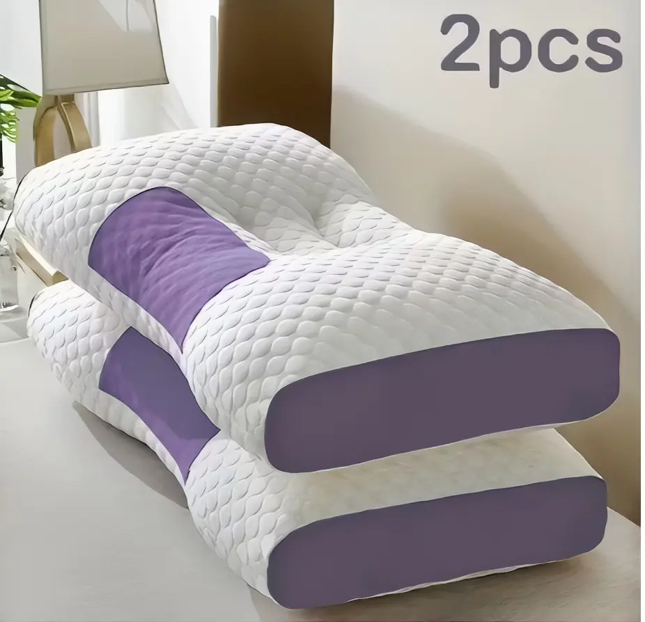 2pcs Purple and White Quilted Pillow Set for Comfortable Sleeping Experience